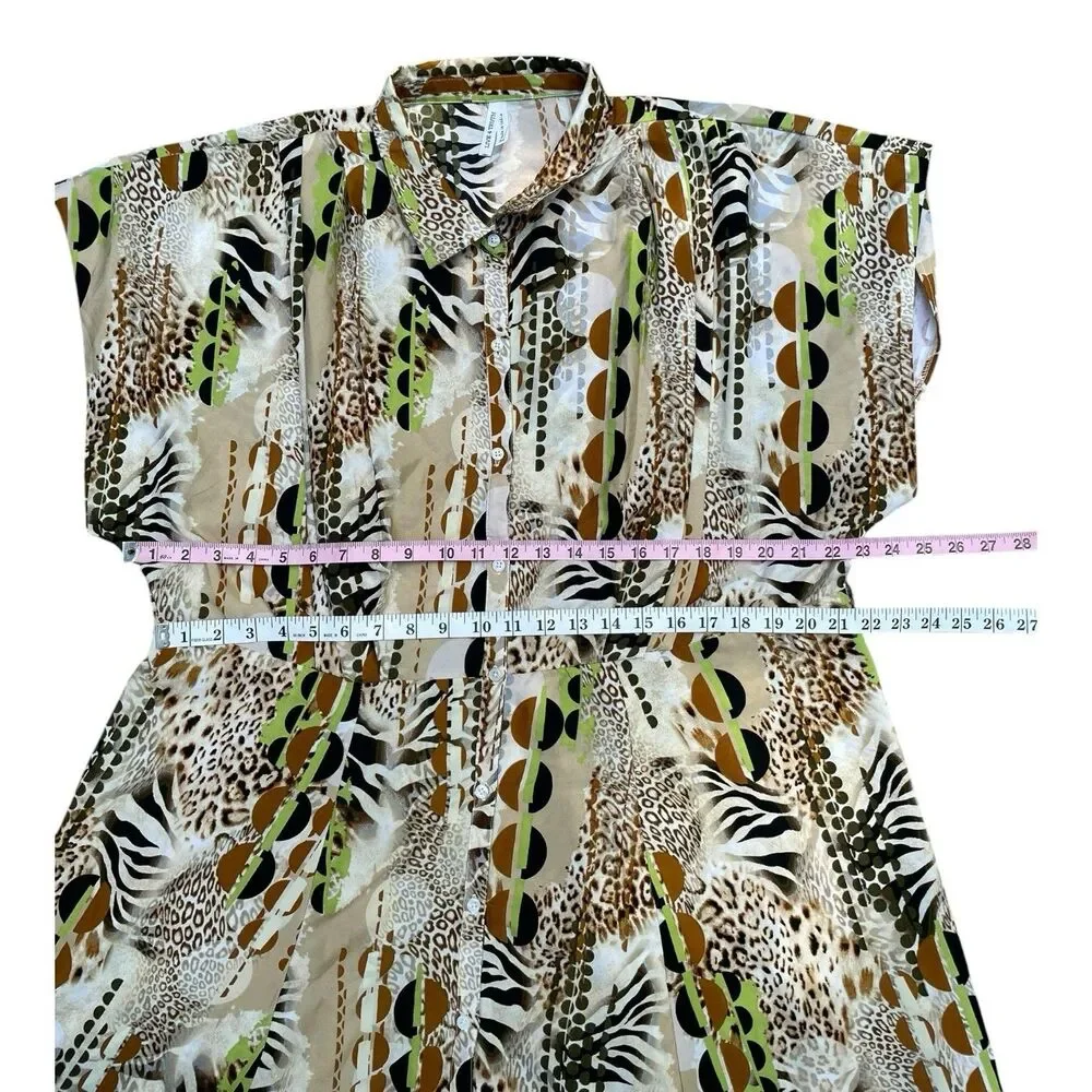 Safari Animal Print Maxi Shirt Dress Size 3X Zebra Cheetah Boho Button Front